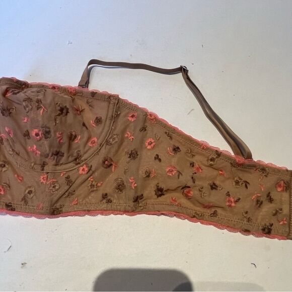 Aerie Show Off Balconette Bra Underwire Lace Lining Tan/Pink Floral Size 36B - Picture 7 of 7